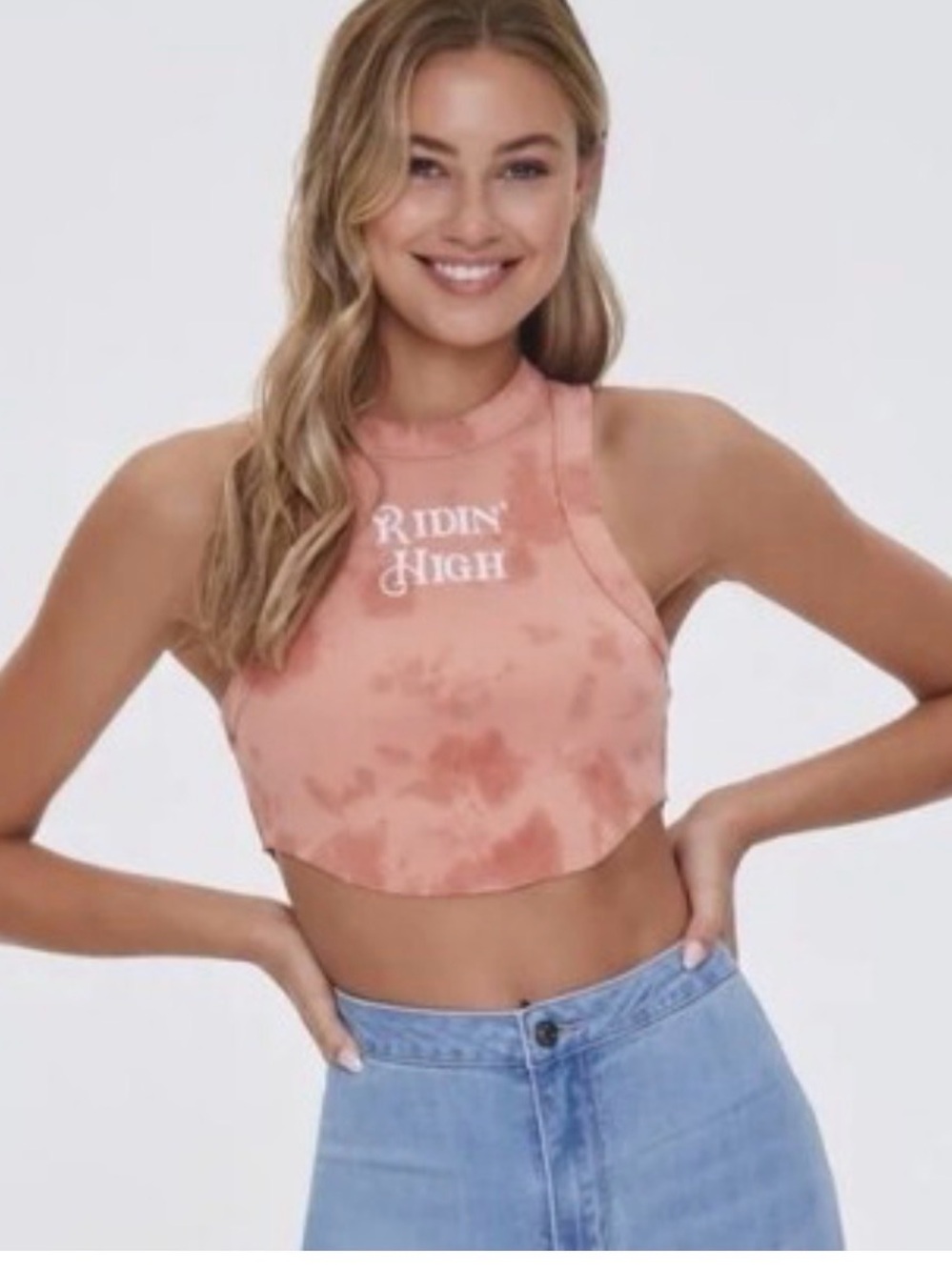 Forever 21 cropped ridin high ribbed tie dye tank top S